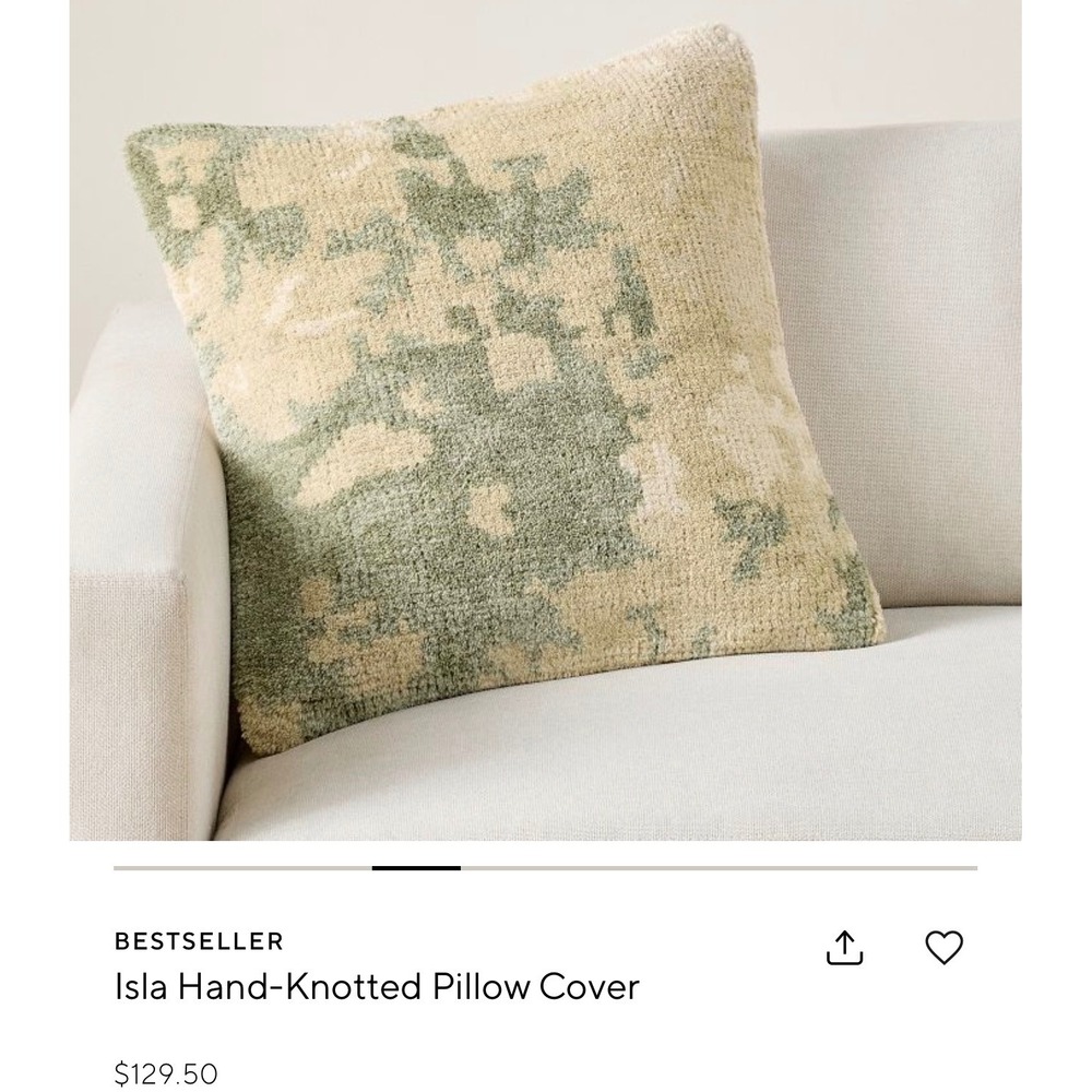 Pottery Barn Isla Hand-Knotted Pillow Cover 22x22 Sage Green Abstract Wool Linen
